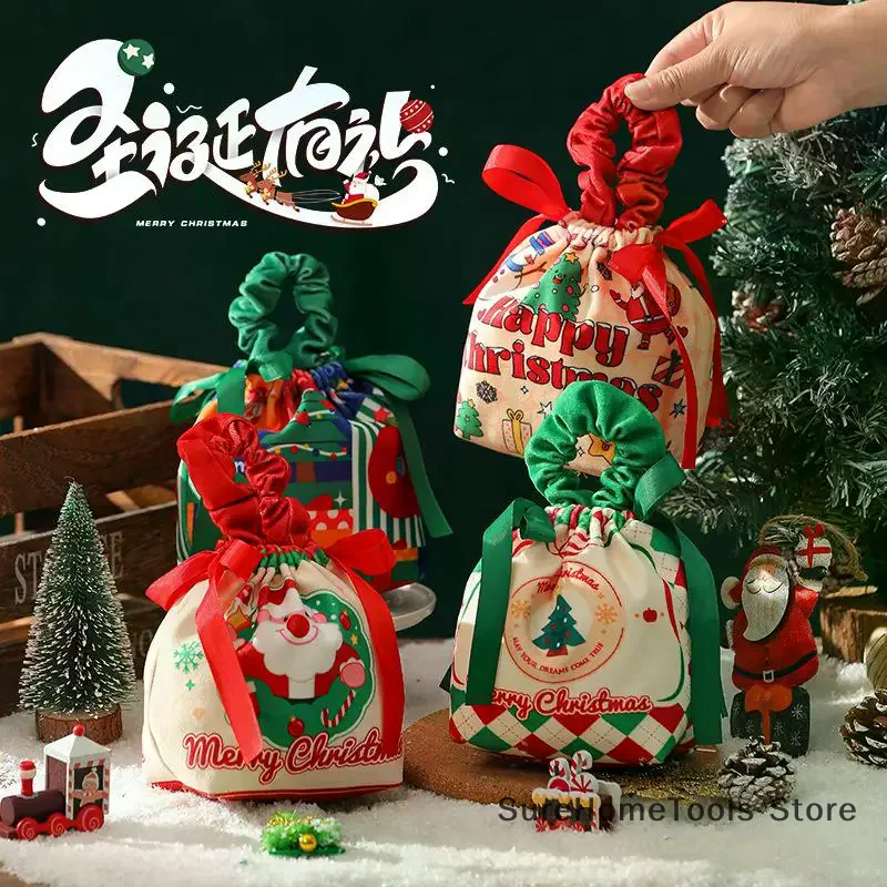 Christmas Gift Bag Cute Snowman Elk Santa Claus Fabric Apple Storage Bag New Year Children's Candy Handbag 2026 Christmas Decor