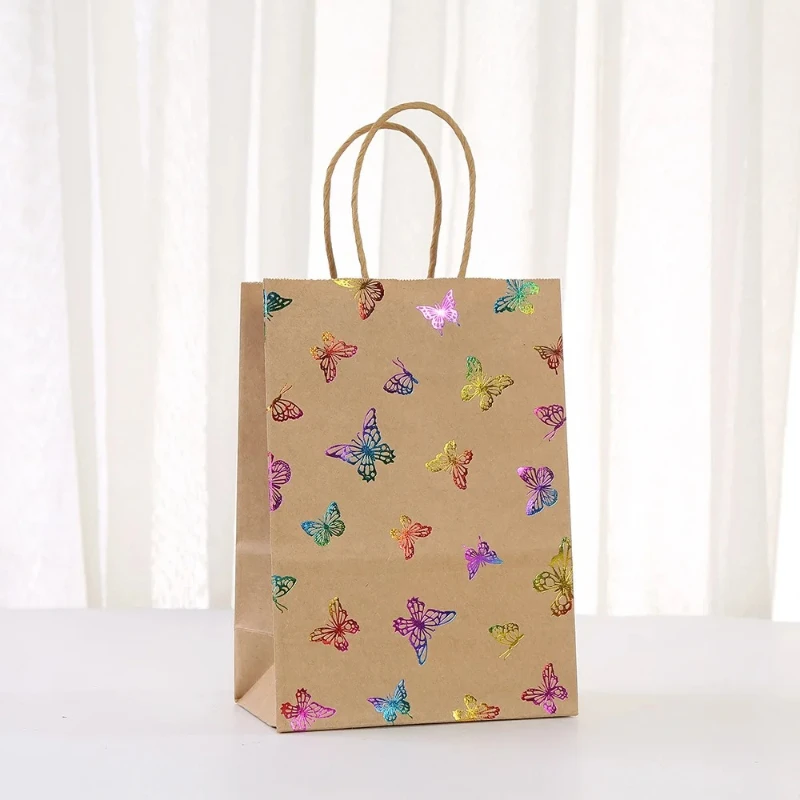 6/12 Stück Regenbogen-Folien-Geschenktüten aus Kraftpapier mit Griffen, Partytüten für Geburtstagsgeschenke, Süßigkeiten und kleine Geschenke – Detail 7