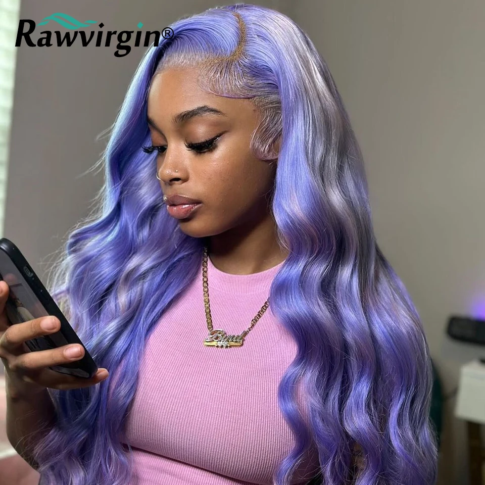 Perruque Lace Front Wig Body Wave Naturelle, Cheveux Humains, Couleur Violet Clair, 13x4, 13x6, 32/34 Pouces, 200%, pour Femme