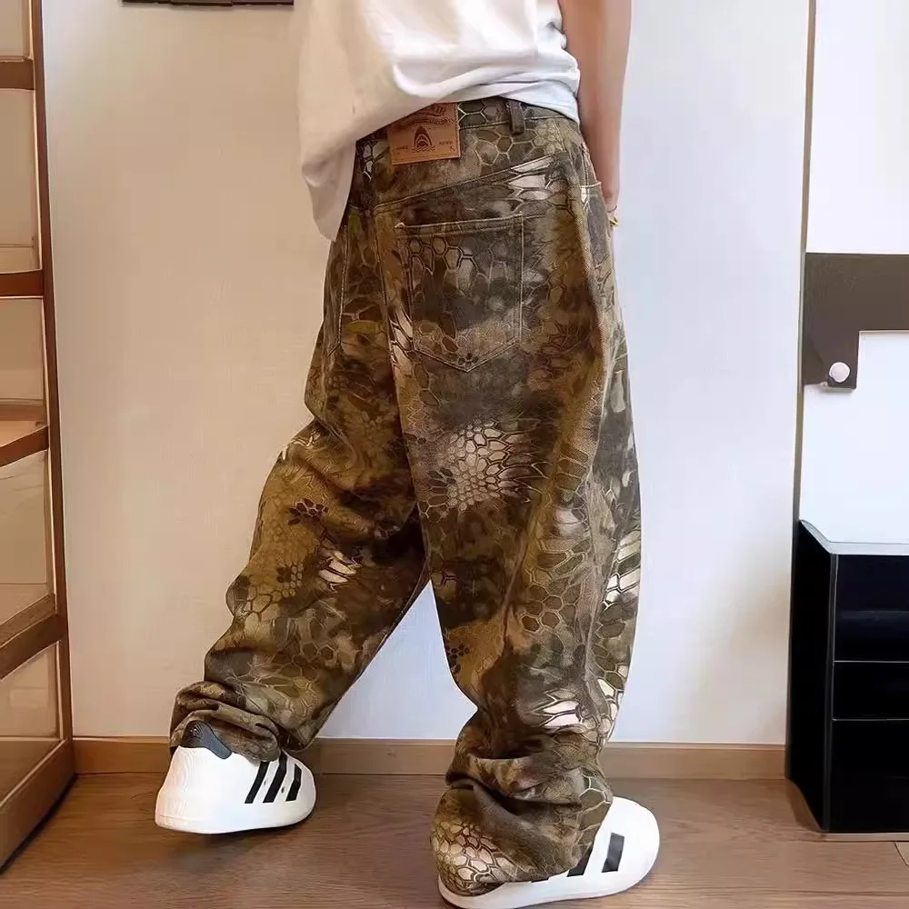 Summer men's camouflage long pants wide leg jeans men's loose street clothing hip-hop retro casual