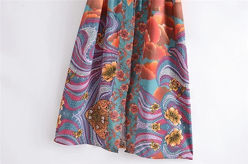 Boho Queens 여성용 스타 꽃 프린트 박쥐 소매 비치 보헤미안 기모노 드레스 로브, V넥 비키니 커버 업, 여름