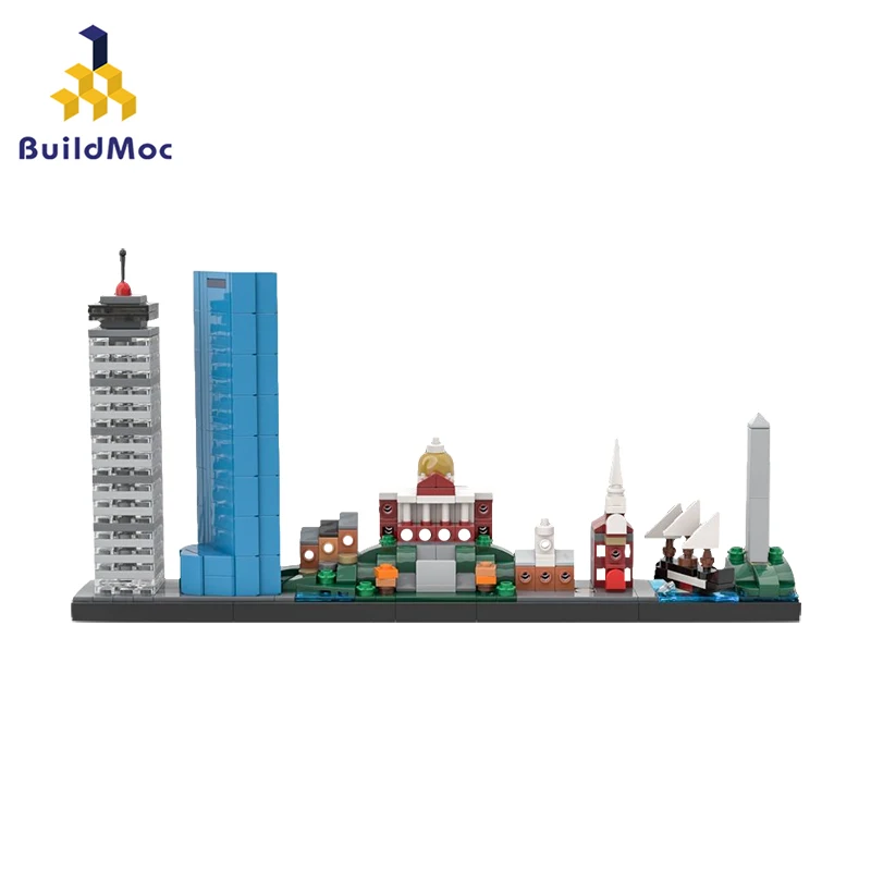 

MOC Boston Skyline Building Blocks Kit City Famous Landmark Iconic Celebrated Sites Architecture Brick Model DIY Kids Toys Gift