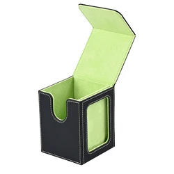 Premium Card Deck Storage Box with Display Window and Magnetic Closure, Holds Over 120 Sleeved Cards (Black - green)