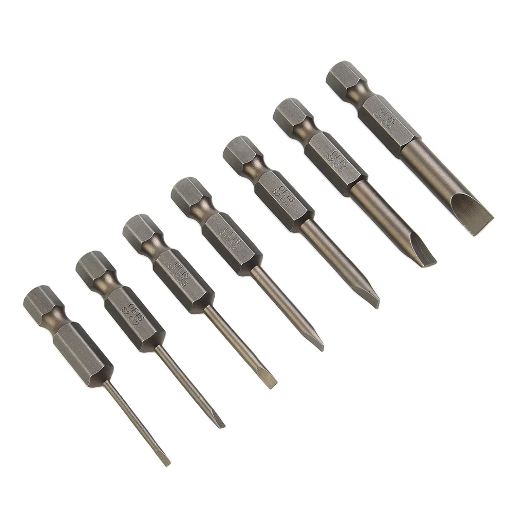 

7pcs/Set 50mm Flat Head Slotted Tip Magnetic Screwdrivers Bits 1.6-6.0mm Alloy Steel Hand Tools Screwdriver Drill Bit Set