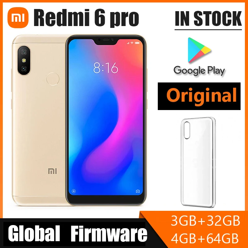Smartphone Xiaomi Redmi 6 Pro / Mi A2 lite Cellphone with Phone Case 4000mAh Batterry Dual SIM Solt Camera Global Firmware | Мобильные