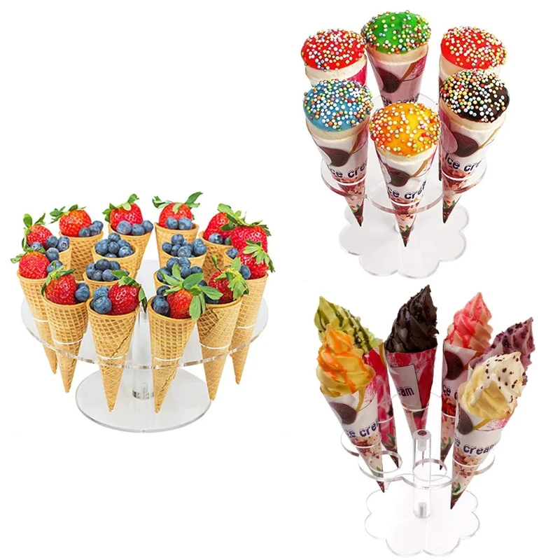 6/8/16 Holes Acrylic Ice Cream Cone Storage Rack Cupcake Popcorn Holder Party Wedding Buffet
