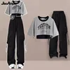 Women's 2025 Summer New Tracksuit Matching Set Korean Elegant Loose Short Sleeved T-shirt+suspender+Cargo Pants Three Piece Suit 1