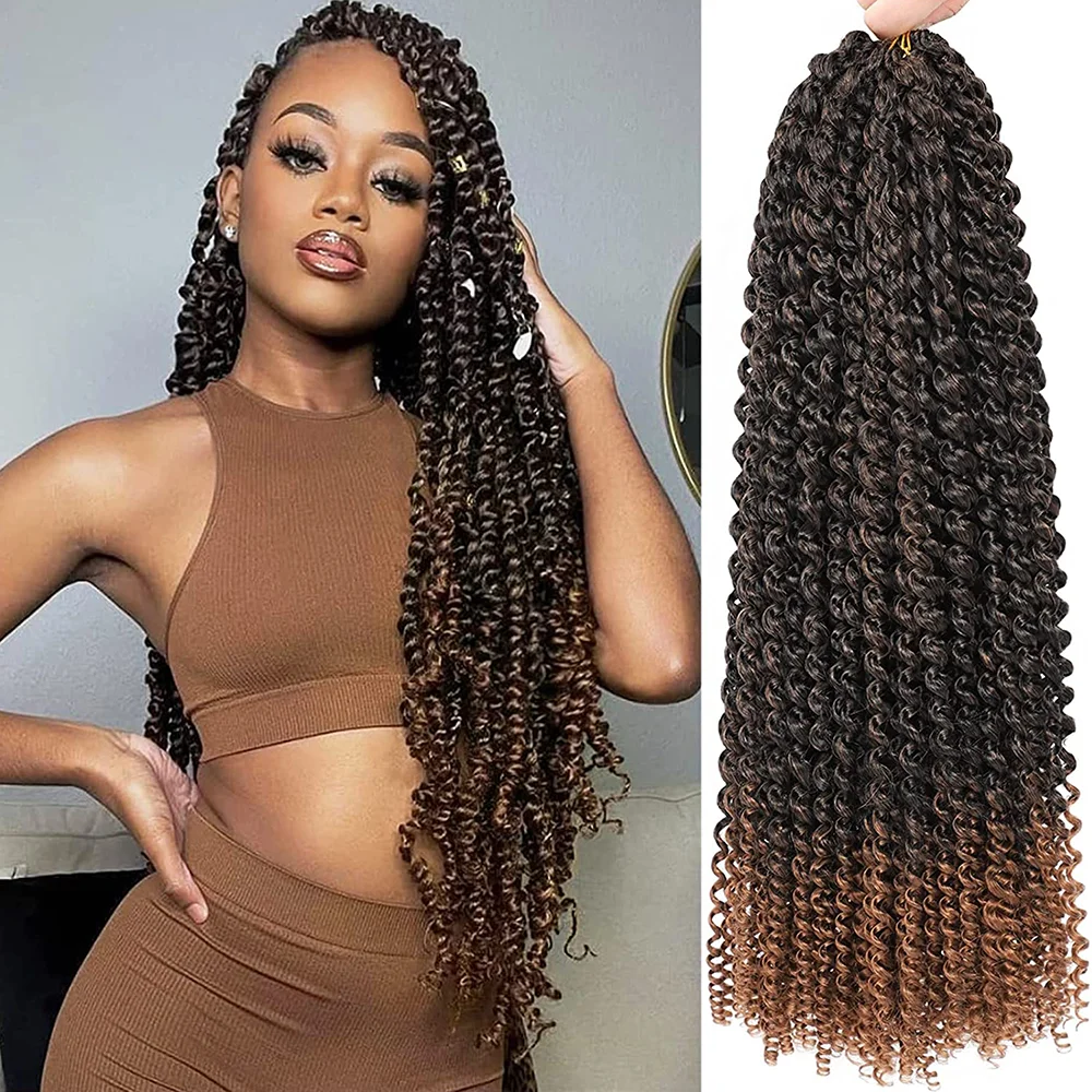 Passion Twist Hair 24 Inch Long Water Wave Crochet Braiding Hair Afro Curl  Ombre Brown Synthetic Spring Twist for Black Women