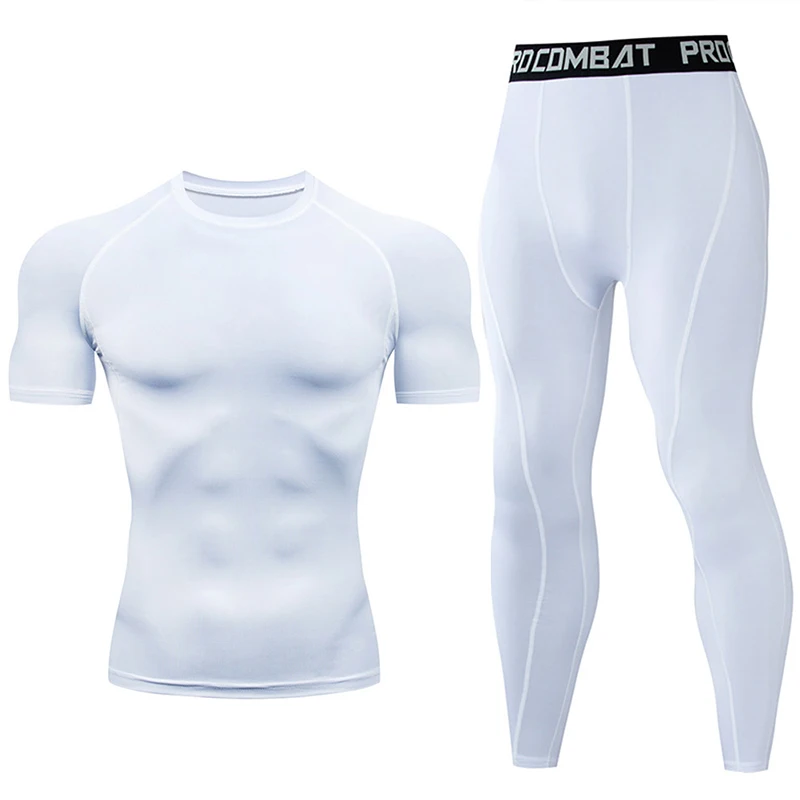 2Pcs Men's Compression Sportswear Suit Gym Tight Sports Yoga Sets Workout Jogging Fitness Clothing Tracksuit Pants Sporting