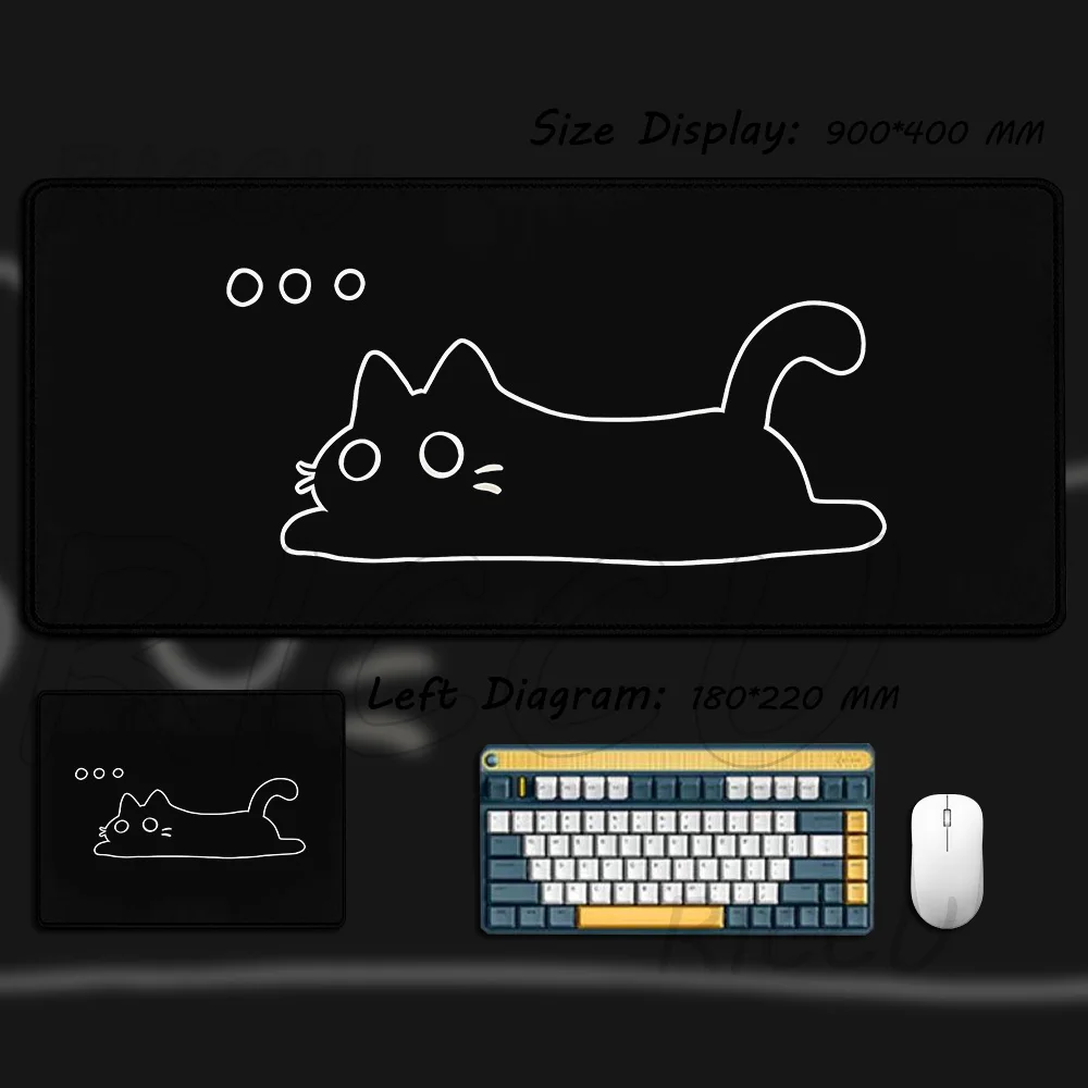 Cute Black and White Cat Mouse Pad - Large E-Sports Desk Mat, Gaming Accessories, Rubber Keyboard Mat, 40x90cm