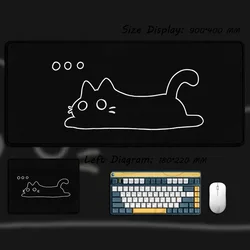 Cute Black and White Cat Mouse Pad - Large E - Sports Desk Mat, Gaming Accessories, Rubber Keyboard Mat, 40x90cm - 180x220x2 MM (Cat - 02)