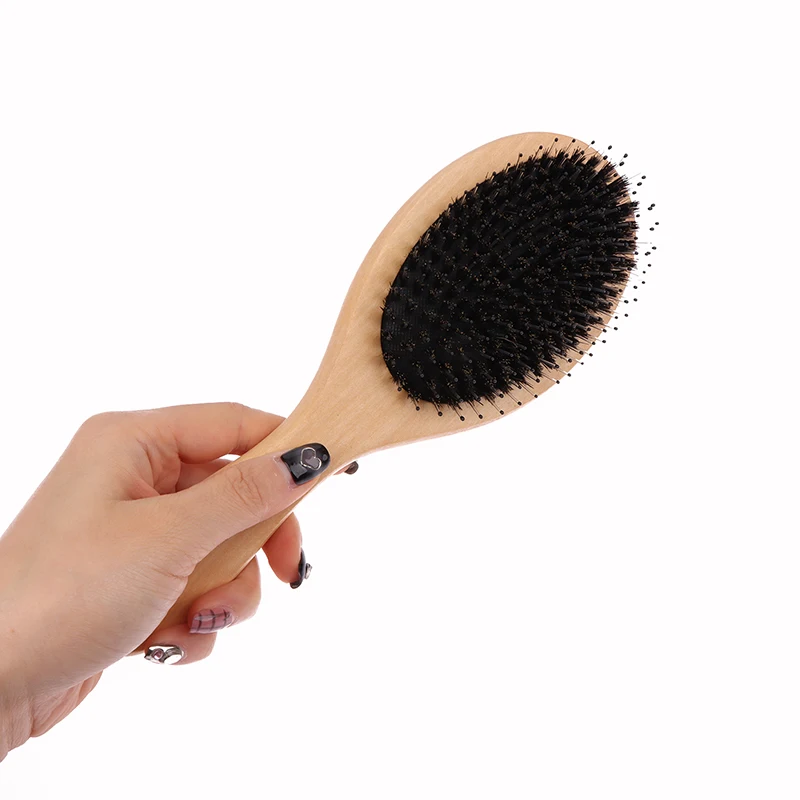 Description Picture 2 of itemBoar Bristle Hair Brush Wood Anti-static Scalp Massage Airbag Hair Brush Comb Beauty Salon Hair Care Tools