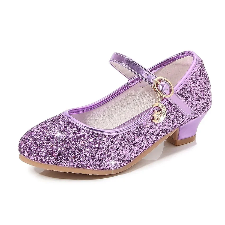 Girls Shoes Children High Heel Glitter Crystal Sandals Fashion Buckle Kids Princess Dance Shoe Student Performance Leather Shoes - 6