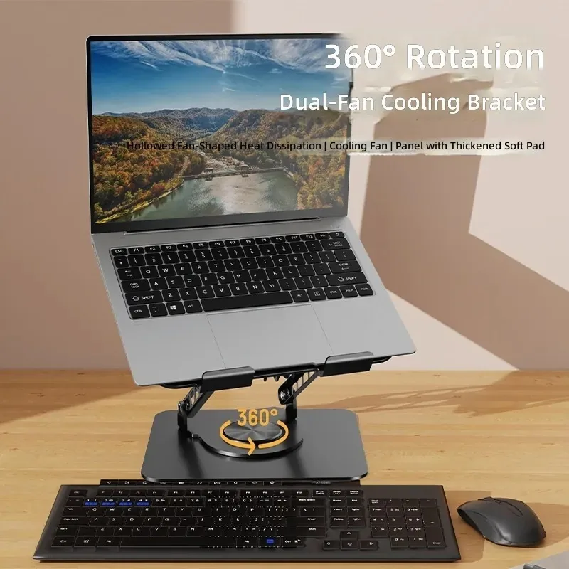 360도 회전 가능한 탄소강 조절식 데스크탑 노트북 스탠드, 9.7-17.3인치 노트북과 호환되는 태블릿 쿨링 스탠드
