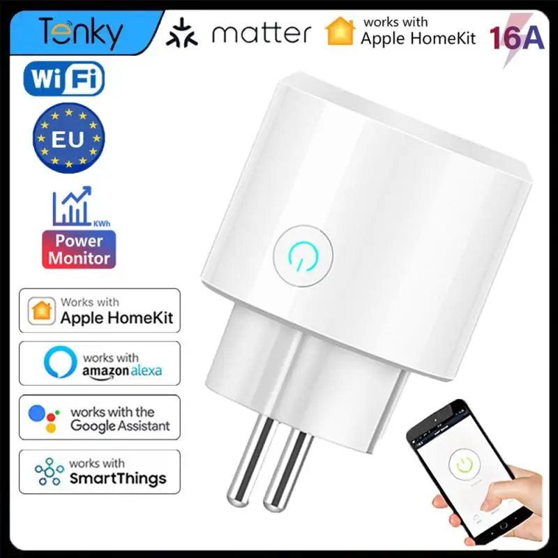 Matter 16A Eu Wifi Smart Plug Smart Home Con Misurazione Dell'Energia Temporizzazione Apple Homekit Smartthings Controllo App Tramite Alexa Google Hom