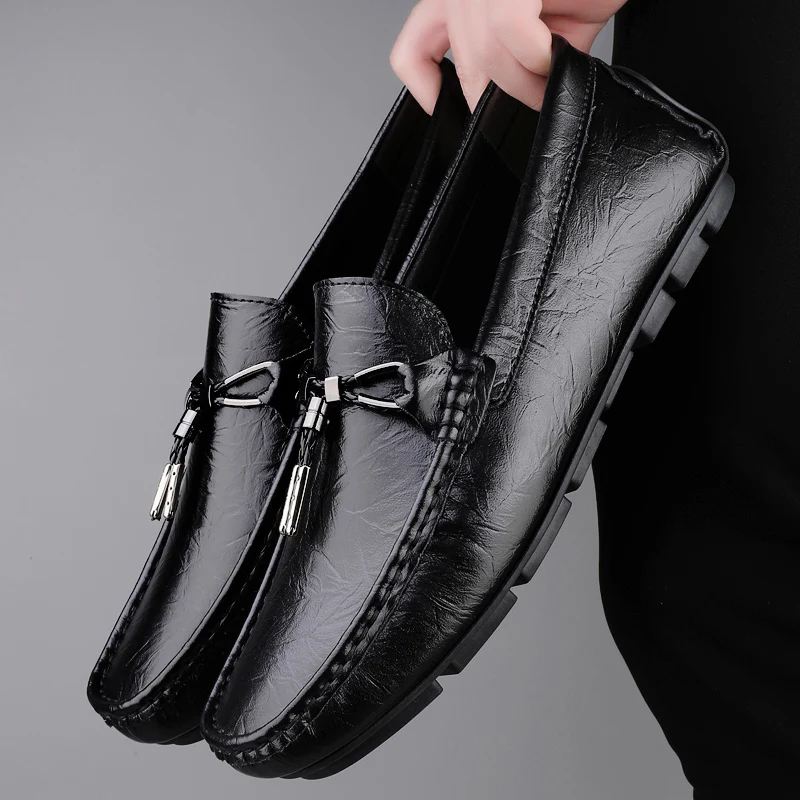 Summer Mens Casual Shoes Genuine Leather Mens Loafers Moccasins Hollow Out Walking Shoes Breathable Slip on Flats Driving Shoes 1