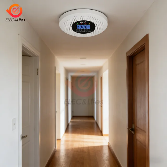 เครื่องตรวจจับก๊าซคาร์บอนมอนอกไซด์ CO พร้อมจอแสดงผล LCD ดิจิตอล ใช้พลังงานจากแบตเตอรี่ AA เซ็นเซอร์ตรวจจับ CO พร้อมเสียงและไฟเตือน 1