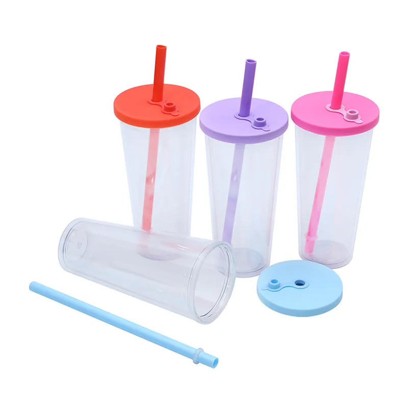 Reusable Double-layer Plastic Coffee Cup With Straw And Sleeve_voghion.com