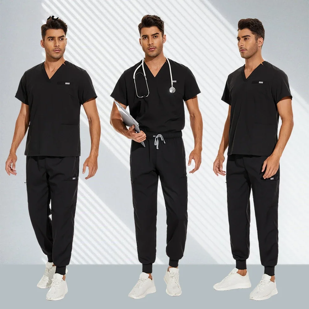 

Unisex Doctor Nursing Set Casual Jogger Suits Short Sleeved V-neck Nurse Tops+Pants Pharmacy Medical Uniforms Wholesale