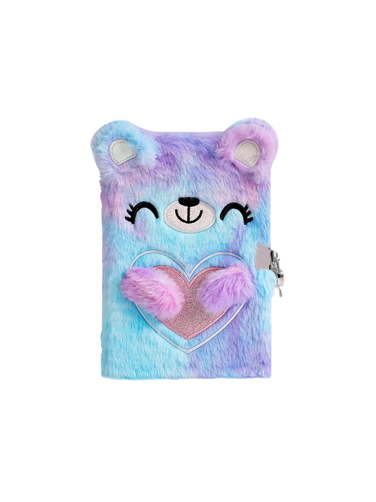 Caderno de Pelúcia com Chaves de Bloqueio para Meninas Animal Bonito Escrita Gato da Escola Segredo Peludo Desenho Presentes para Crianças Diário - Imagem 2