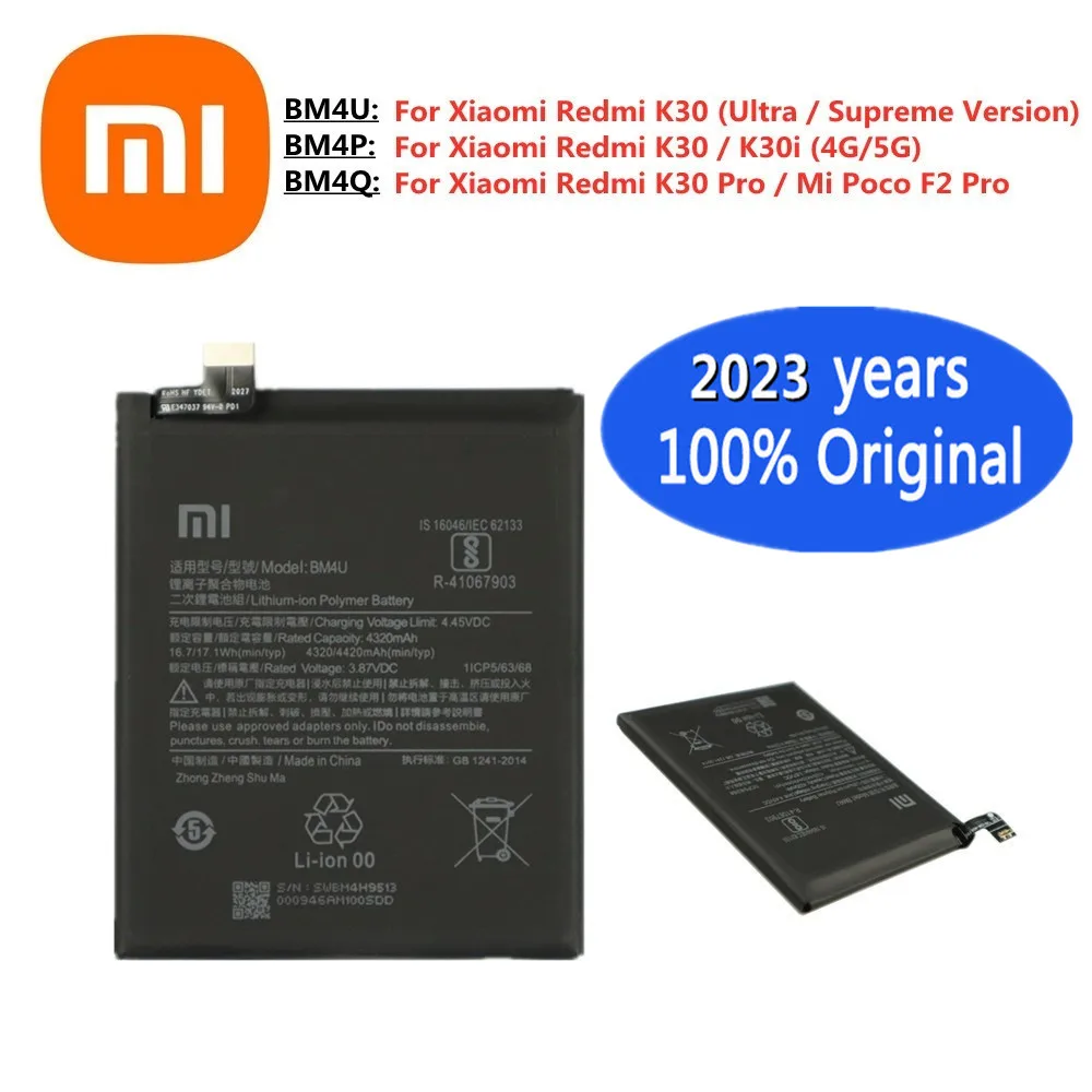 

2023 Years 100% Original Battery BM4P BM4U BM4Q For Xiaomi Redmi K30 Pro Mi Poco F2 Pro K30 K30i 4G 5G K30 Ultra Supreme Version