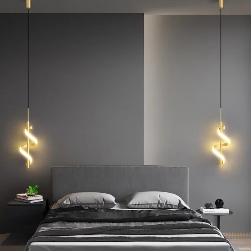 Modern Creative LED Pendant Light For Bedroom Bedside Indoor Hanging Lighting Fixture Gold Black Decorative Lamp Luminaire
