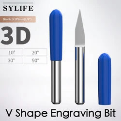 10Pcs V Shape Flat Bottom Carbide PCB Engraving Bits 3.175mm CNC Router Bit 10/15/20/ 30Degree Milling Cutter Tools