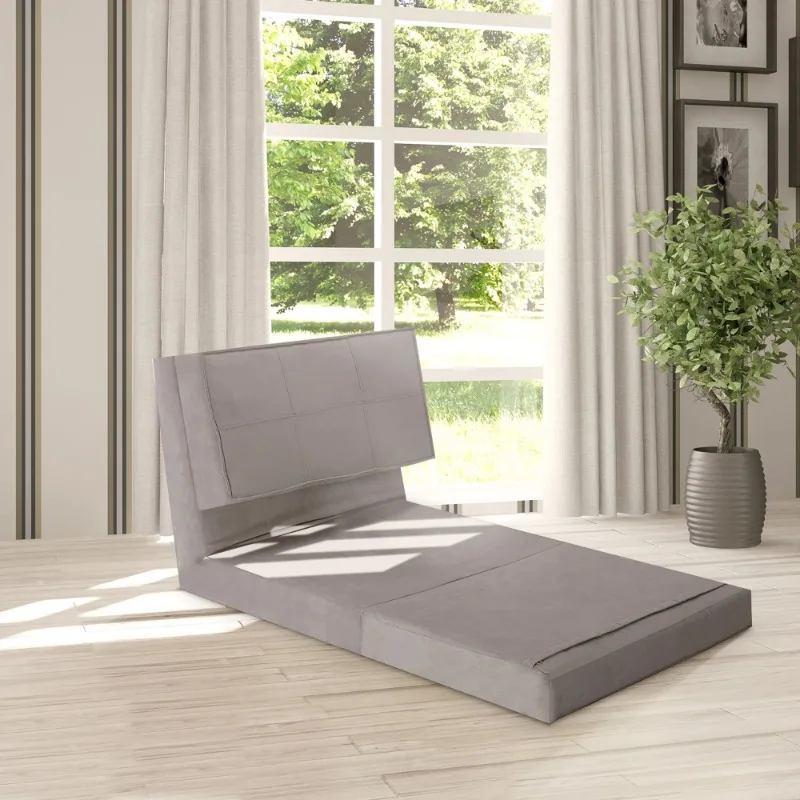 Convertible Fold Down Chair Flip Out Lounger Sleeper Bed Couch Grey 4