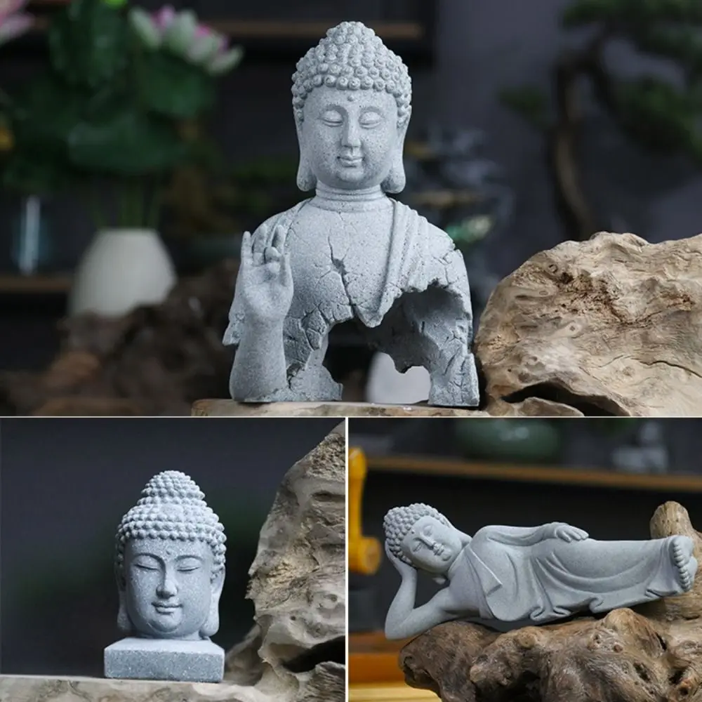 Reclining Buddha Sandstone Buddha Oriental Culture Sitting Posture Buddhist Figurine Ornament Zen Green Sandstone