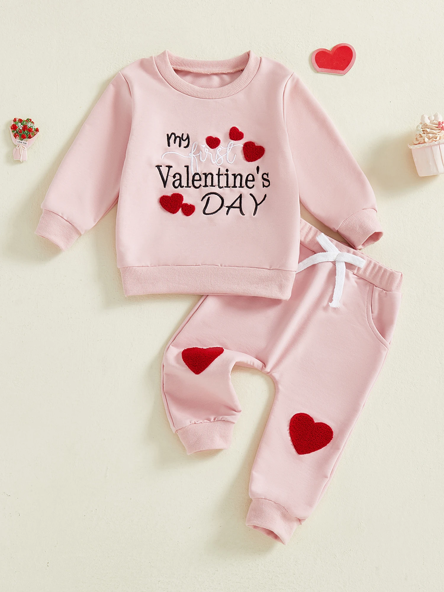 Infant Girl Valentine s Day Outfit Pink Heart Print Ruffle Sleeve Top and Leggings Set for Toddler Baby Girl 2 Pcs Set