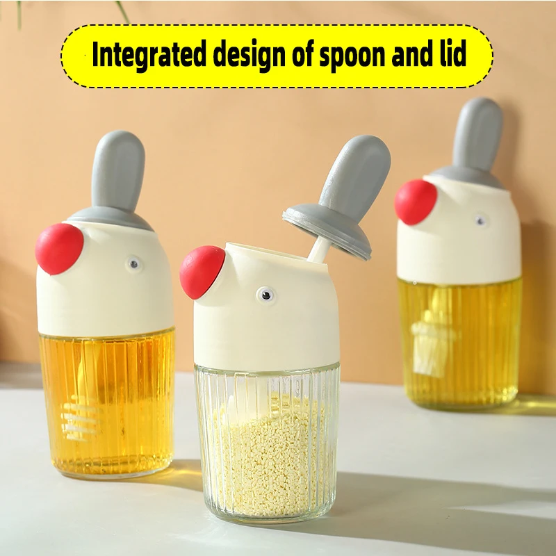 

Spoon lid integrated seasoning bottle 280ml salt tank, oil brush, honey stick seasoning tank,Kitchen Seasoning Bottle Leak-proof