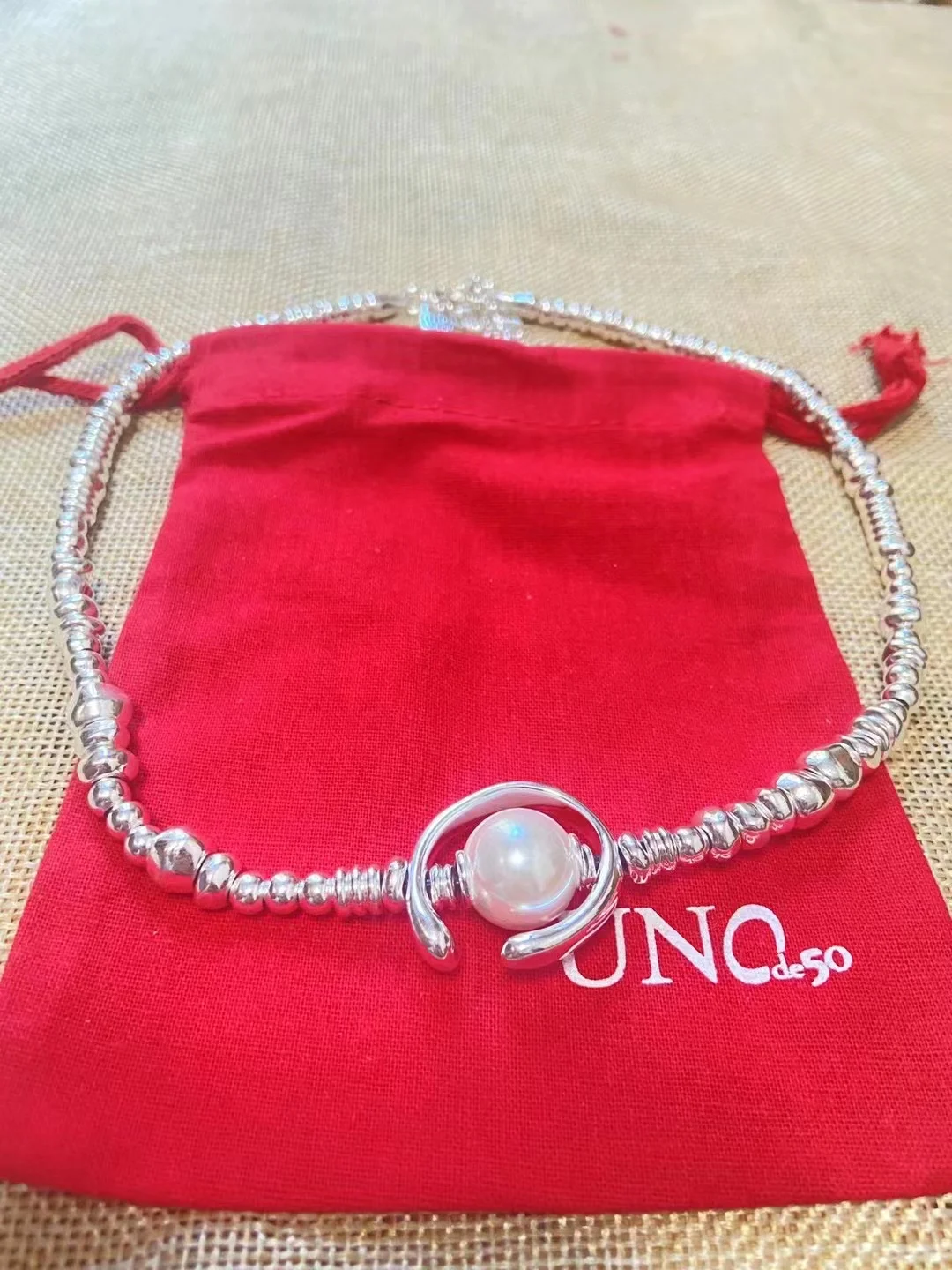 Pearl Moon Shape Alloy Spain UNO de 50 Necklace For Women Vintage Fashion Party Wedding Necklace Collar Jewelry Girls Gift