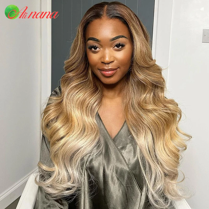 

Парик Омбре из коричневого пепла и светлого цвета HD13X4, фронтальный парик с отбеливающими узлами, плотность 200%, 5X5, женские человеческие волосы с кружевной застежкой