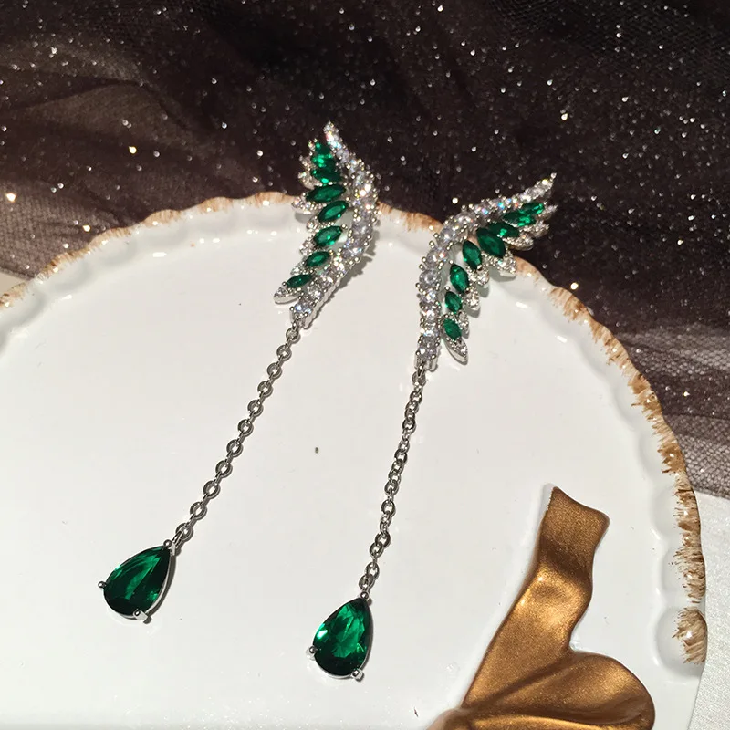 Luxury Charming Cubic Zirconia Drop Earrings for Women Feather Waterdrop Bride Wedding Party Banquet High Quality Jewelry Gifts