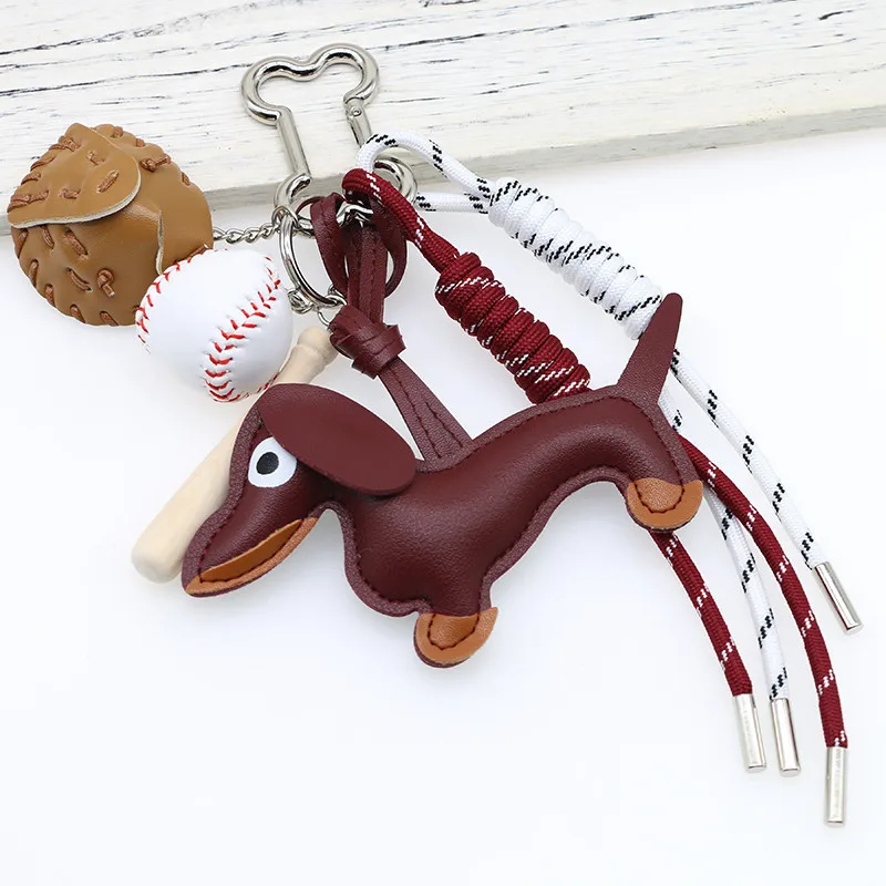 Creative Cute Sausage Dog PU Leather Pendant Miu Wind Bag Pendant Car Keychain Decorative Hanger Gift Wholesale