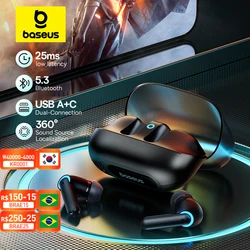 Baseus AeQur G10 Gaming Wireless Earphone 25ms Low Latency A+C Dual-Connection Headphone Bluetooth 5.3 Spatial Audio TWS Earbuds
