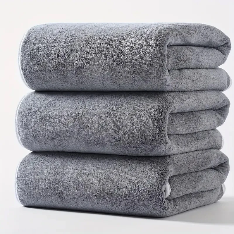 Coral Velvet Bath Towel Set Soft Absorbent Quick Dry Grey White_voghion.com