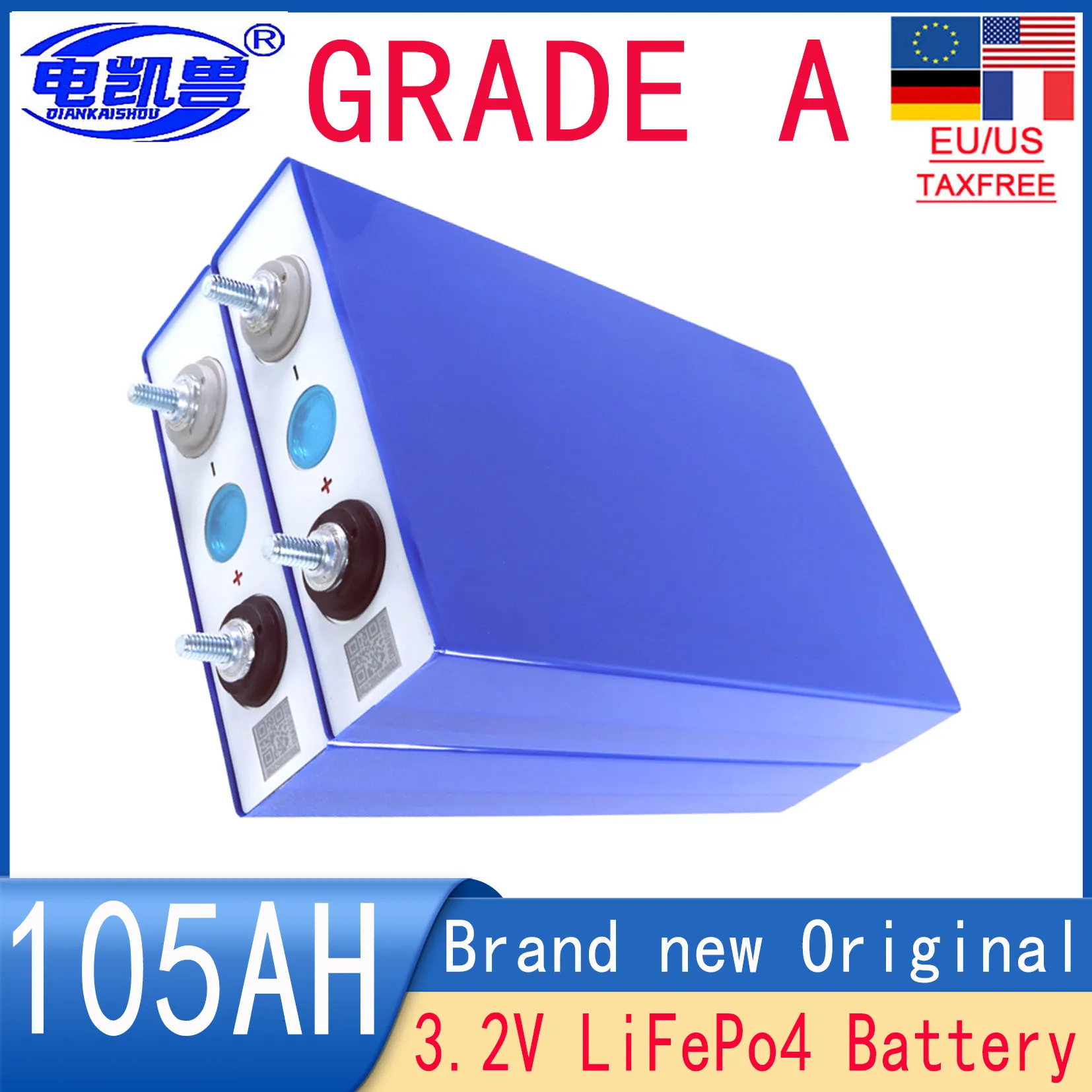 

3.2V 105Ah 100ah LiFePO4 battery DIY12V 24V 48V A-level suitable for golf carts, marine solar systems, rechargeable batteries