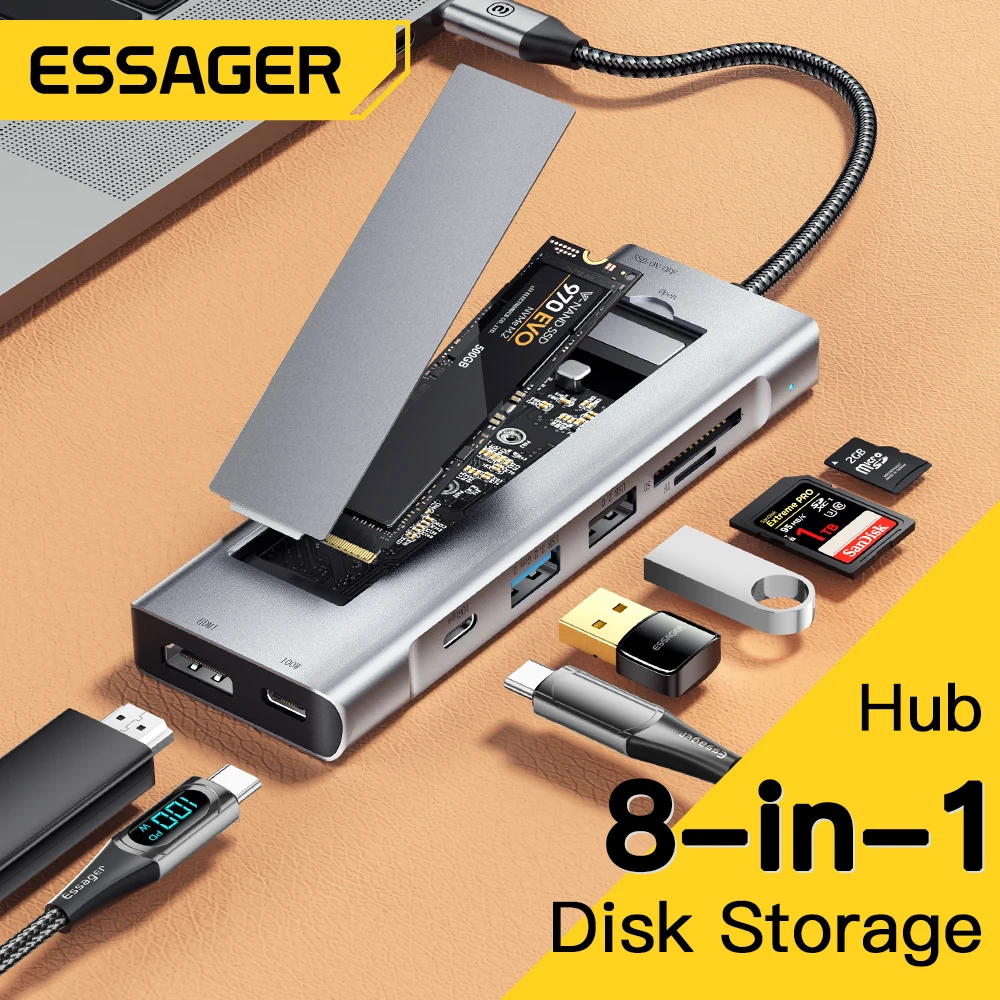 Essager 8-w-1 Hub USB z wejściem na Dysk m2 za $24.04 / ~105zł