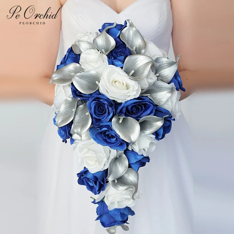 Bouquet De mariage en soie, Rose blanche, argentée et bleue, pour la  mariée, fleur artificielle, Vintage | AliExpress