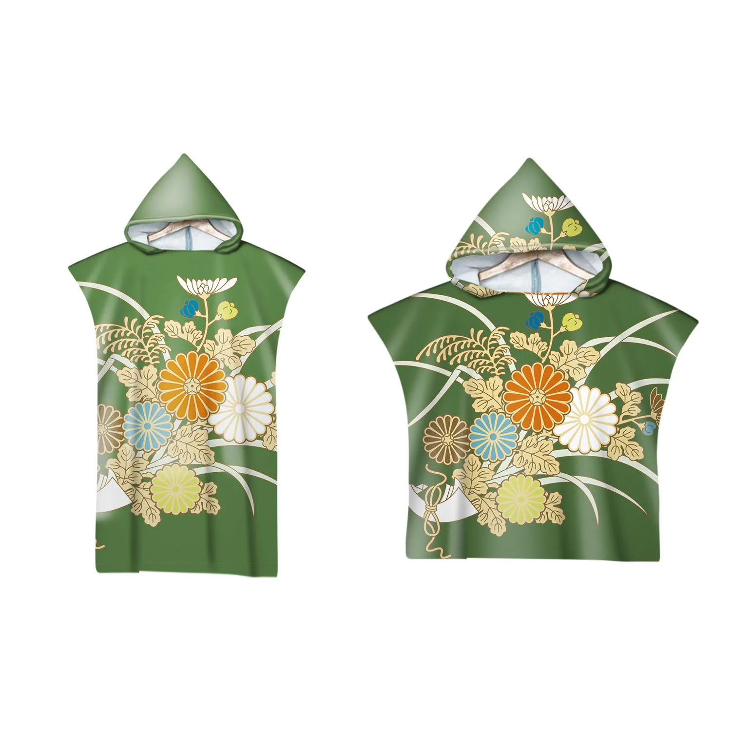 

Chinoiserie Flower Plant Unisex Hooded Poncho Towel for Adult and Kid, Swim,Spa,Surf, Beach Changing Robe,Drop Shipping Gift