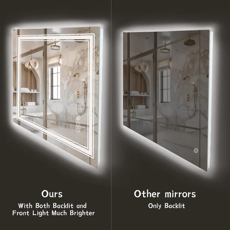 LED Bathroom Mirror for Wall 72x40 Large Lighted Vanity Mirror with Lights Dimmable Anti-Fog Shatter-Proof Front Lights