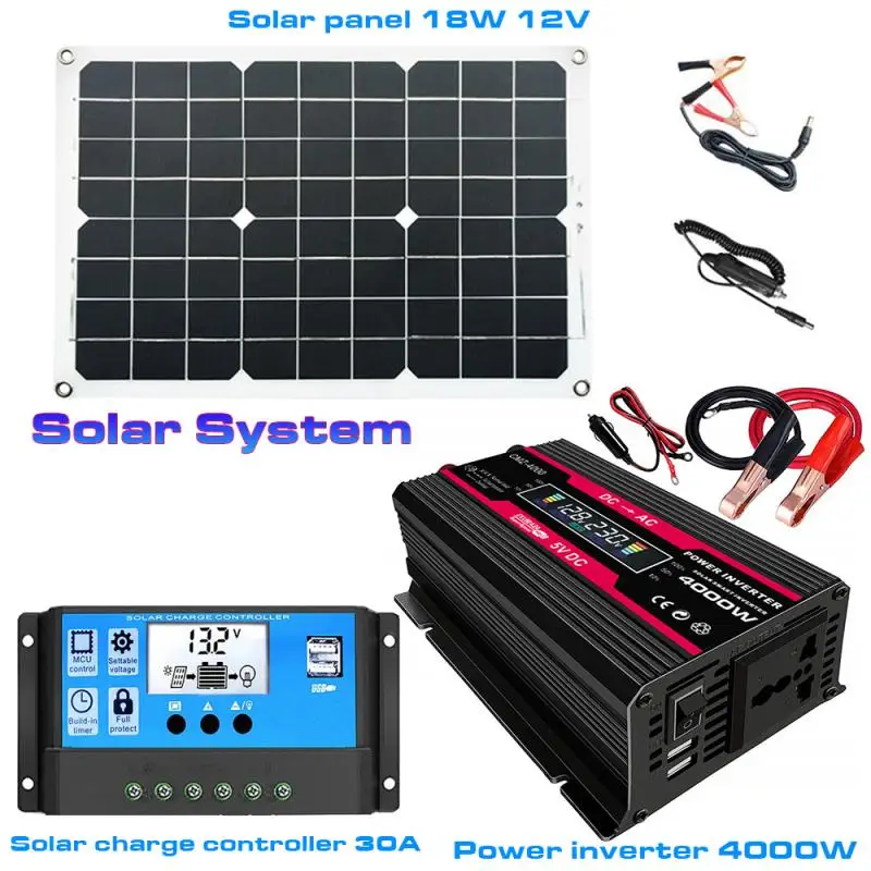4000W Inverter di potenza pannello solare sistema 12V a 110/220V auto convertitore LCD Display 30A regolatore solare per il telefono elettrodomestico