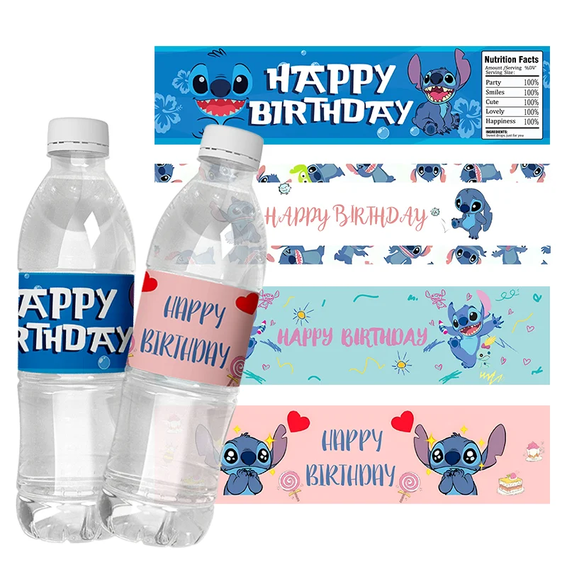 

6pcs Disney Lilo & Stitch Mineral Water Bottle Stickers Labels Wrapper Birthday Party Baby Shower Stitch Theme Party supplies