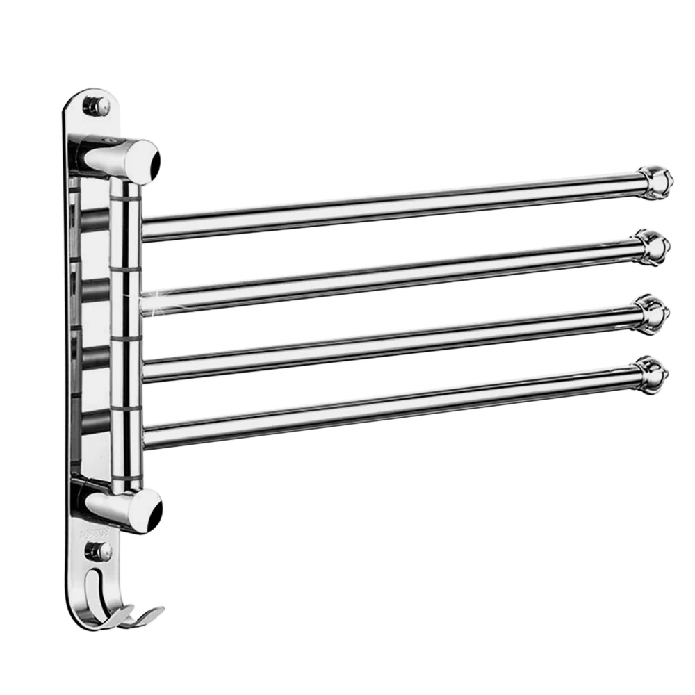 Swivel Bathroom Towel Rack 4 Arm Stainless Steel Wall-Mount Holder Hanging Shelf