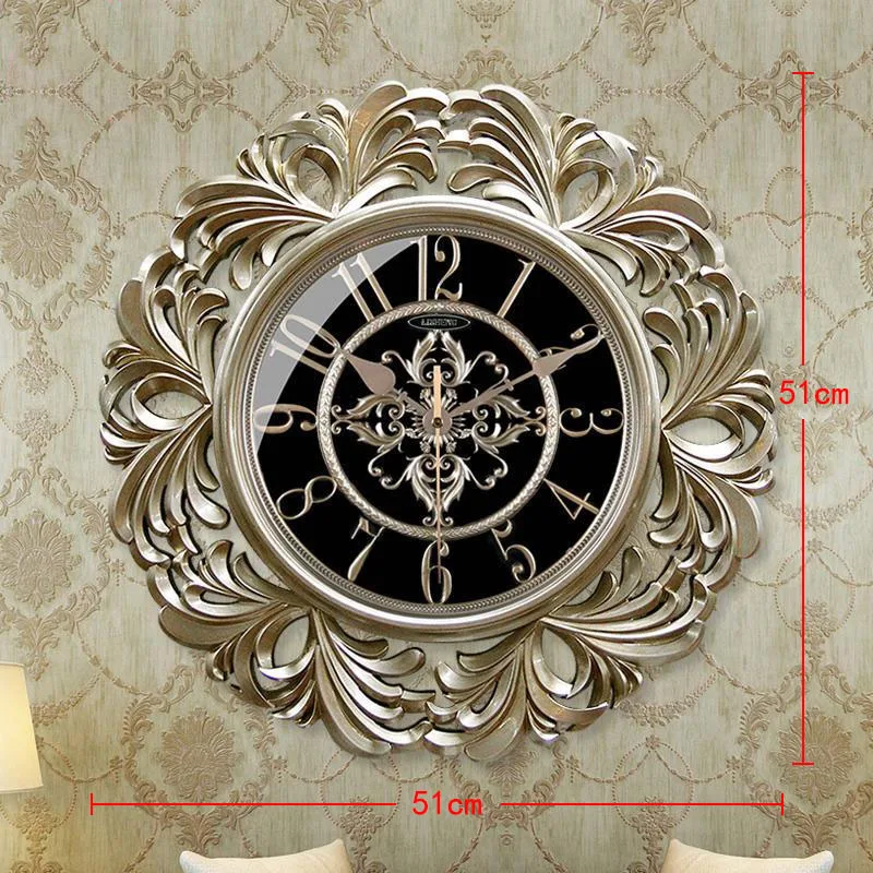 Retro Mute Round Wall Clock Golden Pattern EngraviSg Wall Decorations Clock B  