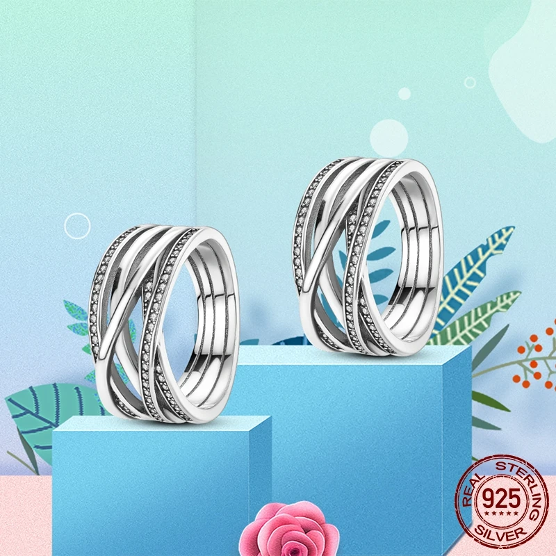 Pandora Entwined Sparkle over Polished Rings in Sterling Silver