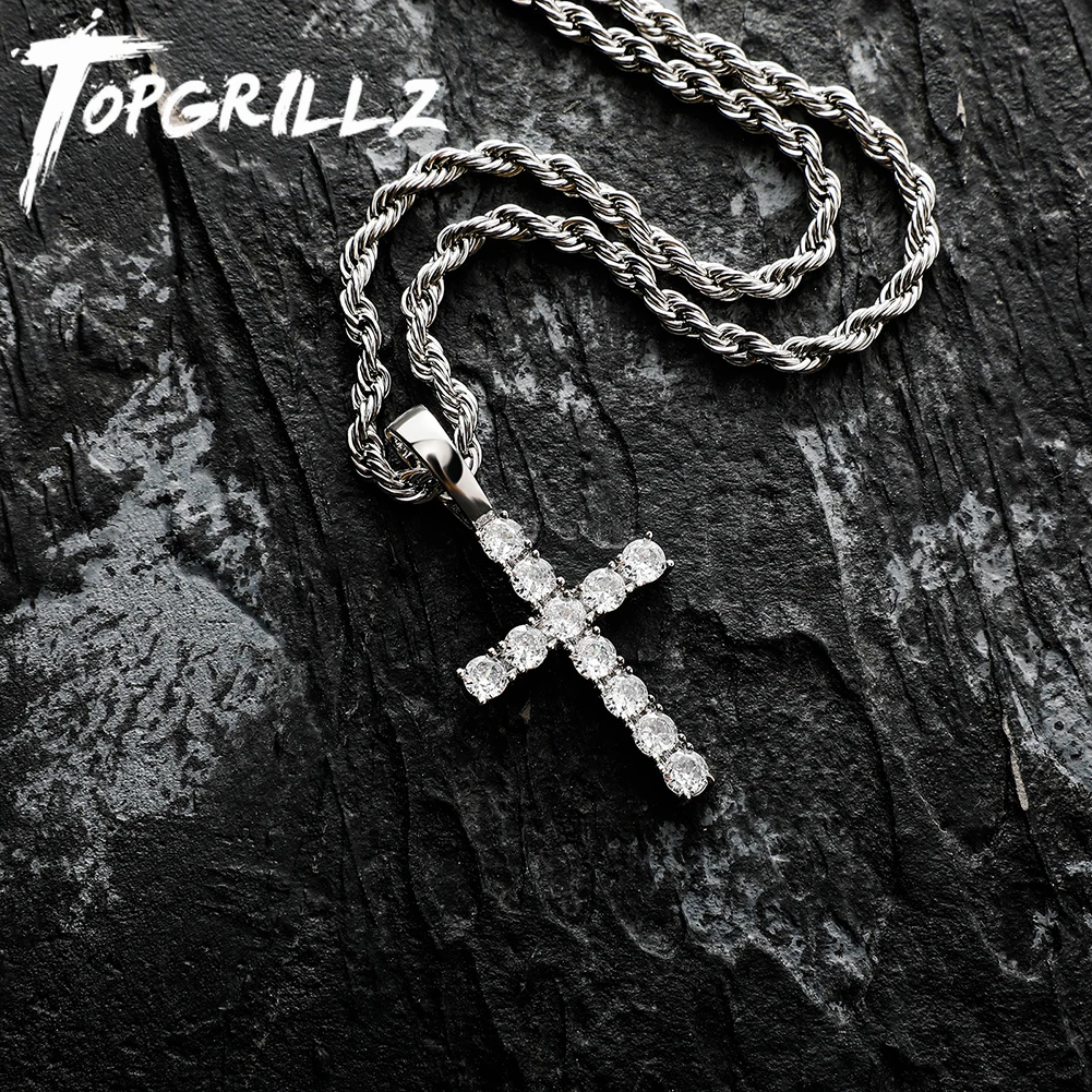 TOPGRILLZ 2022 New Waterproof Classic Cross Pendant Necklace with Iced Micro Pave CZ Gold Plating Hip