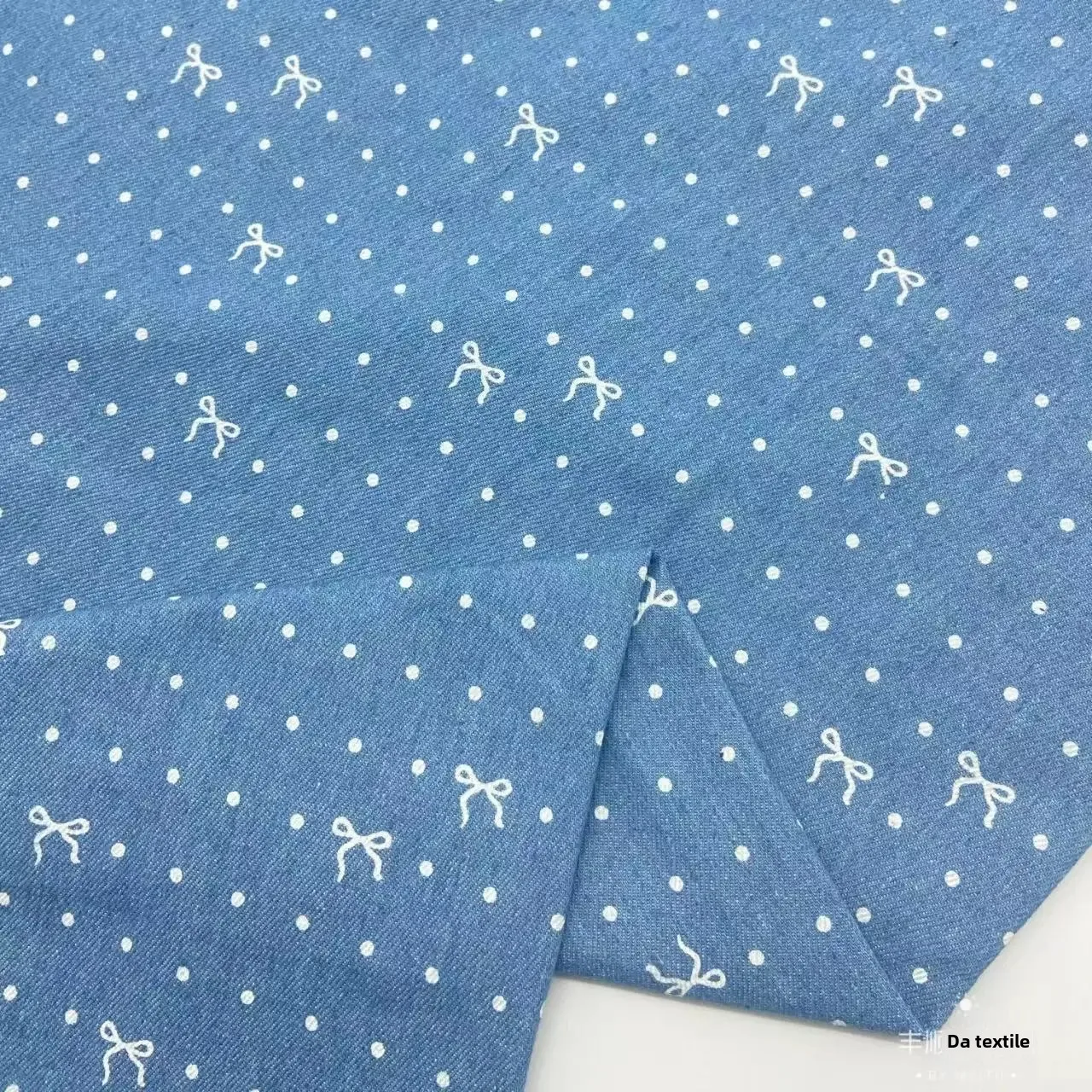 Floral Embroidery Polka Dot Butterfly Knot Denim Washed Fabric Clothing Outerwear Pants Skirt Material for Children And Adults