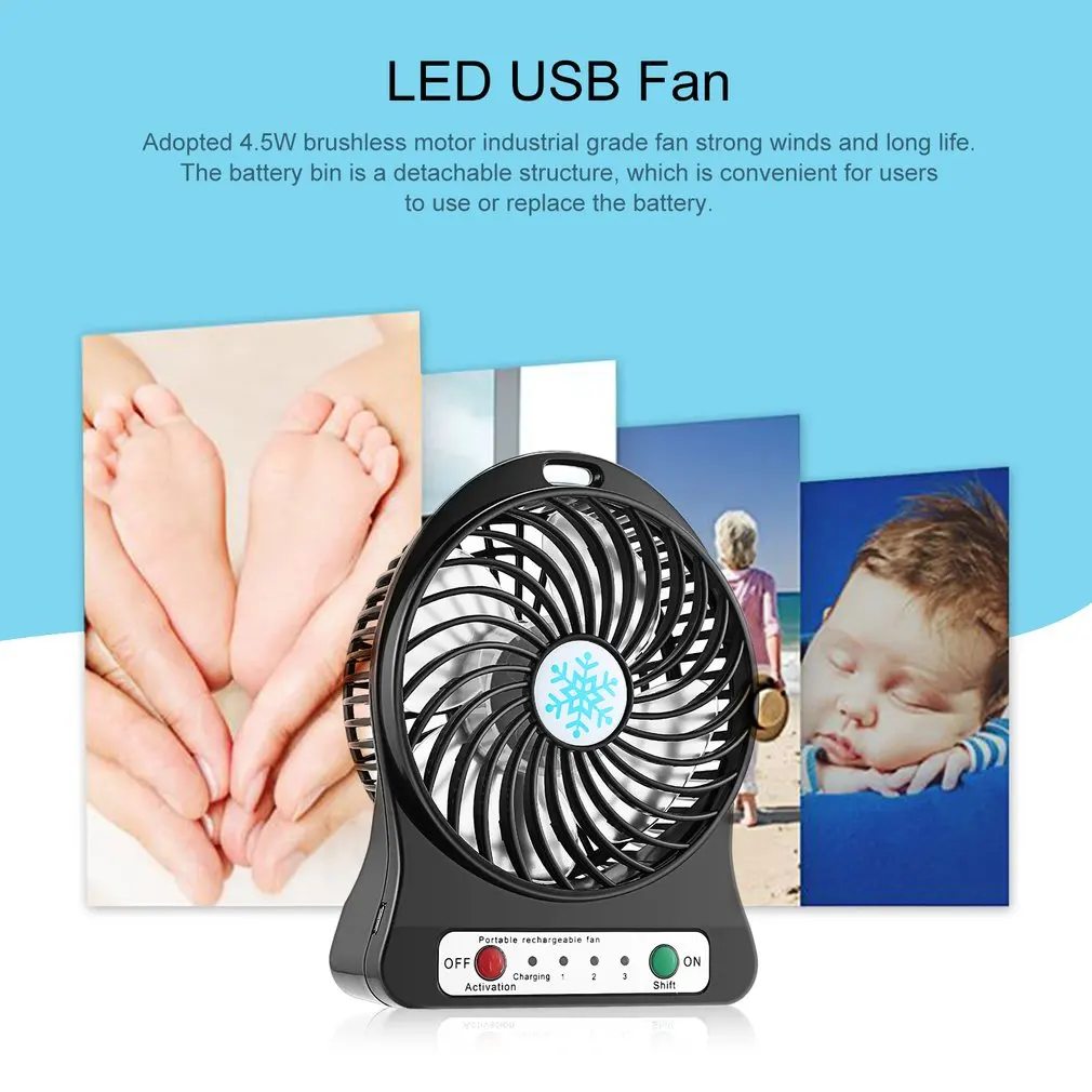 Rechargeable USB Fan Air Cooler Mini Operated Hand Held Protable No Battery BE 
